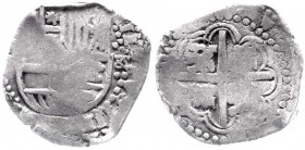 Bolivien
Philipp III., 1598-1621
8 Reales Schiffgeld o.J. Potosi. Mzz. unleserlich, die Zuweisung erfolgte durch Zuordnung der Typvariante.
schön/s...