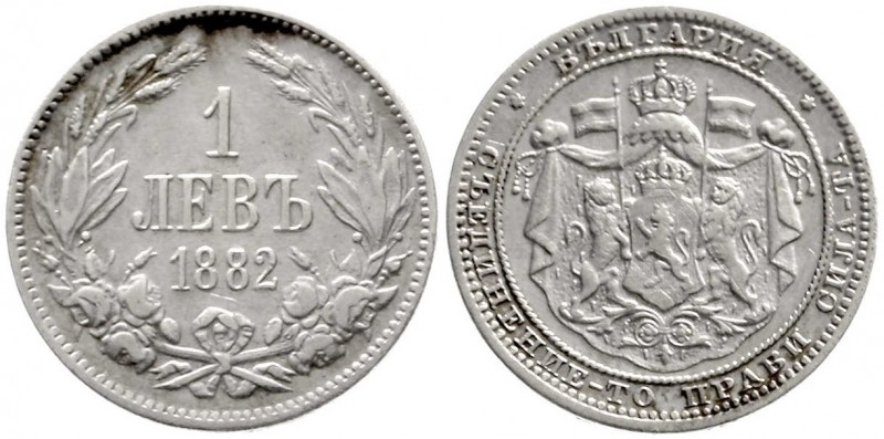 Bulgarien
Alexander I. als Prinz, 1879-1886
1 Lev 1882. sehr schön, Kratzer