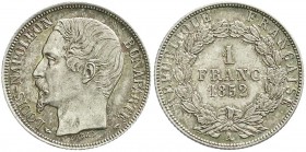 Frankreich
Napoleon III., 1852-1870
1 Franc 1852 A, Paris. prägefrisch/fast Stempelglanz, feine Tönung, sehr selten in dieser Erhaltung