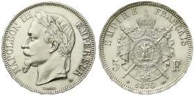 Frankreich
Napoleon III., 1852-1870
5 Francs 1870 BB, Straßburg. fast Stempelglanz, min. berieben