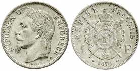 Frankreich
Dritte Republik, 1870-1940
1 Franc 1870 BB, Strassburg. fast vorzüglich