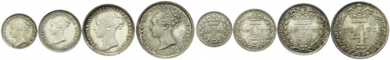 Großbritannien
Victoria, 1837-1901
Maundyset: 1, 2, 3, 4 Pence 1872. BU, schön...