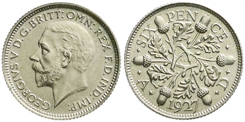 Großbritannien
George V., 1910-1936
Sixpence 1927. Polierte Platte, matt, sehr...