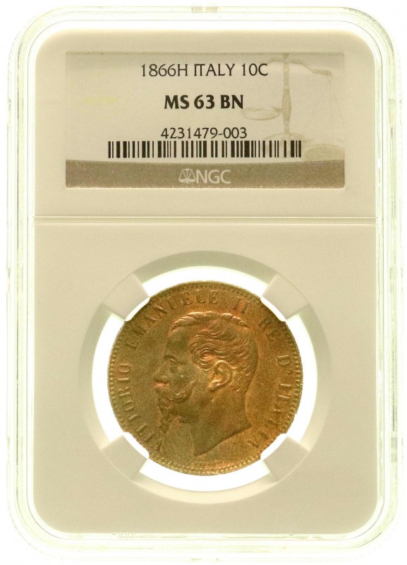 Italien
Vittorio Emanuele II., 1861-1878
10 Centesimi 1866 H, Burmingham. Im N...