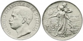 Italien
Vittorio Emanuele III., 1900-1946
2 Lire 1911. 50 Jahre Königreich.
vorzüglich/Stempelglanz