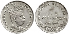 Italien-Eritrea
Italienische Kolonie, 1890-1936
1 Lira 1891 R. vorzüglich/Stempelglanz