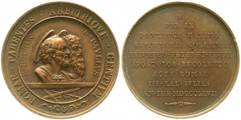 Italien-Kirchenstaat
Pius IX., 1846-1878
Bronzemedaille o. Sign. 1867 auf die ...