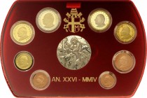 Italien-Kirchenstaat
Johannes Paul II., 1978-2005
Offizieller Kursmünzensatz 2004 1 Cent bis 2 Euro, mit Silbermedaille in Original-Samtschatulle mi...