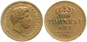 Italien-Neapel
Ferdinand II., 1830-1859
2 Tornesi 1842 fast Stempelglanz, selten in dieser Erhaltung
