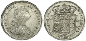 Italien-Neapel und Sizilien
Karl III., 1734-1759
Piaster zu 60 Grana (1/2 Piaster) 1752. vorzüglich/Stempelglanz, justiert, sehr selten in dieser Er...