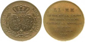 Italien-Neapel und Sizilien
Ferdinand II., 1830-1859
5 Francs Probe in Bronze 1830, Paris, auf den Besuch des Königs Franz I. von Sizilien und desse...