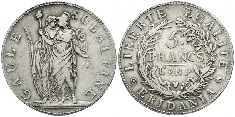 Italien-Piedmont (Casale)
Subalpine Republik, 1798-1801
5 Francs Jahr 9 = 1800...