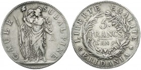 Italien-Piedmont (Casale)
Subalpine Republik, 1798-1801
5 Francs Jahr 9 = 1800. fast sehr schön