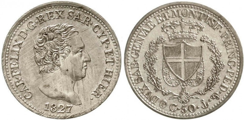 Italien-Sardinien
Carlo-Felice, 1821-1831
50 Centesimi 1827, Anker. Genua. fas...