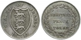 Jersey
Britisch
18 Pence Token 1813. vorzüglich, schöne Patina