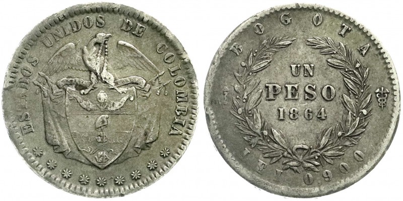 Kolumbien
Republik Kolumbien, seit 1863
Peso 1864, Bogota.
sehr schön, übl. R...