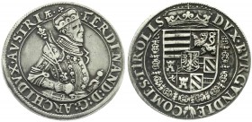 Haus Habsburg
Erzherzog Ferdinand II., 1564-1595
Reichstaler o.J. Hall. Var. Harnisch mit 3 Reihen kl. Blümchen, Zepter zeigt zwischen R und I.
seh...
