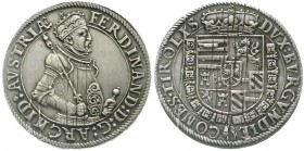 Haus Habsburg
Erzherzog Ferdinand II., 1564-1595
Reichstaler o.J. Hall. Harnisch mit Rankenschild verziert. Zepter zeigt auf A.
sehr schön/vorzügli...