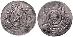 Böhmen
Bretislaus II., 1092-1100
Pfennig o.J. König thront n.r./Kopf des hl. Wenzel v.v.
sehr schön/vorzüglich, Prägeschwäche