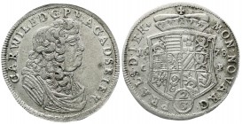 Anhalt-Zerbst
Carl Wilhelm, 1667-1718
2/3 Taler (Gulden) 1678 CP. Interpunktionsvar. und großer Fürstenhut.
vorzüglich, leicht justiert, selten