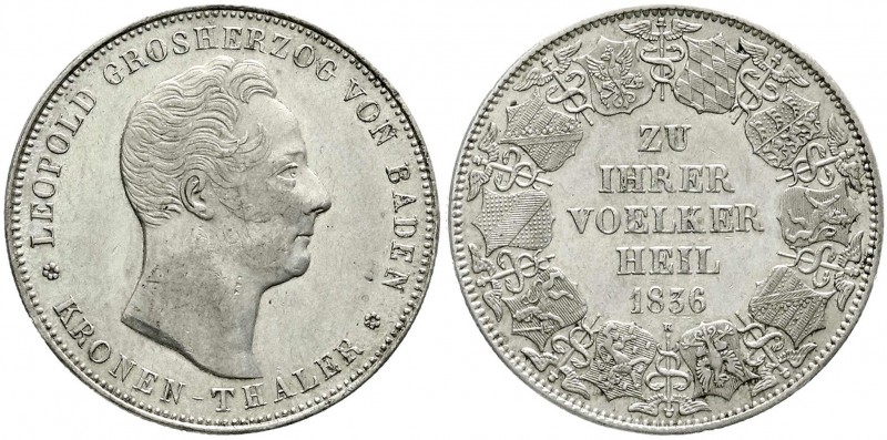 Baden-Durlach
Leopold, 1830-1852
Kronentaler 1836. ZU IHRER VÖLKER HEIL.
gute...