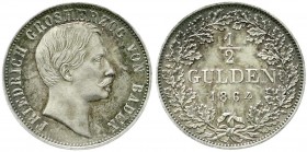 Baden-Durlach
Friedrich I., 1852-1907
1/2 Gulden 1864 seltenes Jahr.
vorzüglich, kl. Kratzer