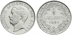 Baden-Durlach
Friedrich I., 1852-1907
1/2 Gulden 1868. vorzüglich/Stempelglanz