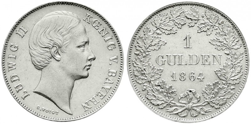 Bayern
Ludwig II., 1864-1886
Gulden 1864 Kopf mit Scheitel.
fast Stempelglanz...