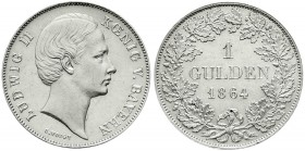 Bayern
Ludwig II., 1864-1886
Gulden 1864 Kopf mit Scheitel.
fast Stempelglanz, Prachtexemplar, selten in dieser Erhaltung