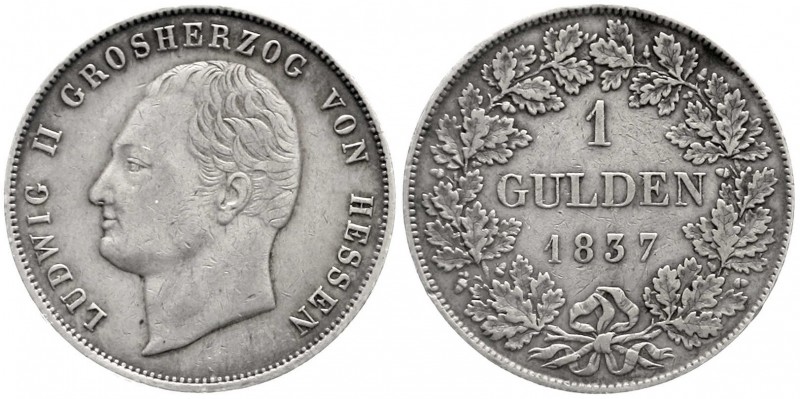 Hessen-Darmstadt
Ludwig II., 1830-1848
Gulden 1837. Seltener Einzeltyp.
gutes...