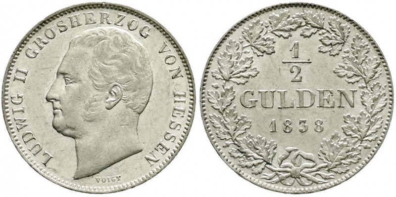 Hessen-Darmstadt
Ludwig II., 1830-1848
1/2 Gulden 1838. vorzüglich