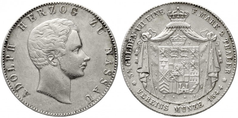 Nassau
Adolph, 1839-1866
Vereinsdoppeltaler 1844. Mit ZOLLMANN.
sehr schön, R...