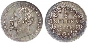 Sachsen-Meiningen
Bernhard II., 1821-1866
1/2 Gulden 1854. gutes sehr schön, schöne Patina
