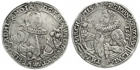 Sachsen-Alt-Weimar
Friedrich Wilhelm und Johann, 1573-1603
Taler 1595, Saalfeld.
sehr schön, kl. Henkelspur, selten