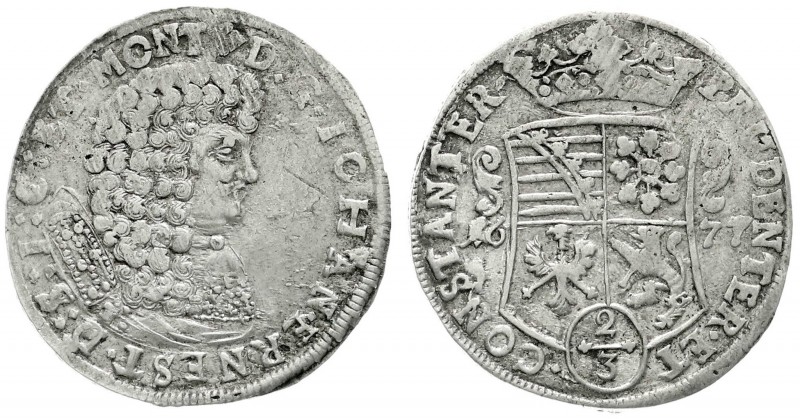 Sachsen- Neu-Weimar
Johann Ernst, 1662-1683
2/3 Taler (Gulden) 1677. sehr schö...