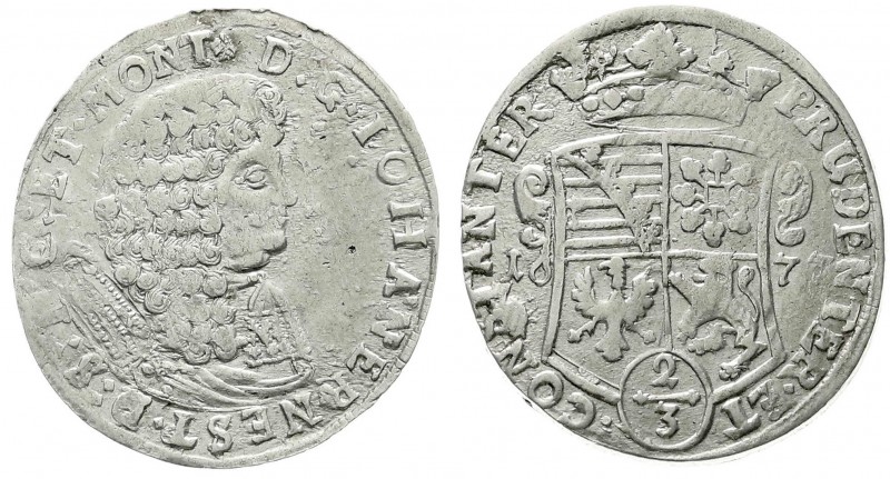 Sachsen- Neu-Weimar
Johann Ernst, 1662-1683
2/3 Taler (Gulden) 1677. Geprägt m...