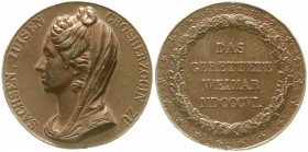 Sachsen-Weimar-Eisenach
Carl August, 1775-1828
Bronzemedaille 1806 von Bovy (geprägt 1825) auf Großherzogin Luise und das gerettete Weimar. 40 mm
s...