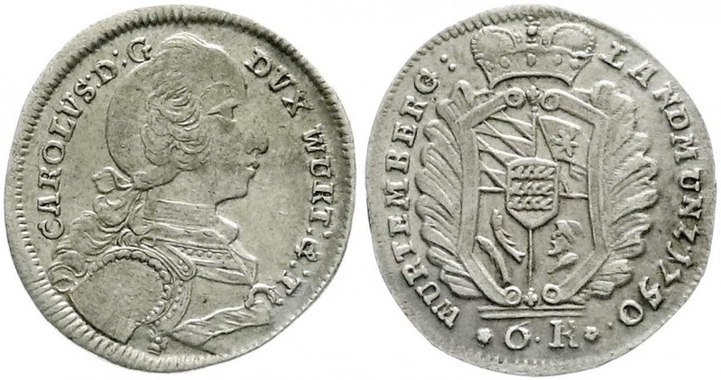 Württemberg
Karl Eugen, 1744-1793
6 Kreuzer 1750. fast vorzüglich