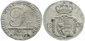 Württemberg
Friedrich II., 1797-1805
6 Kreuzer 1803. sehr schön, selten