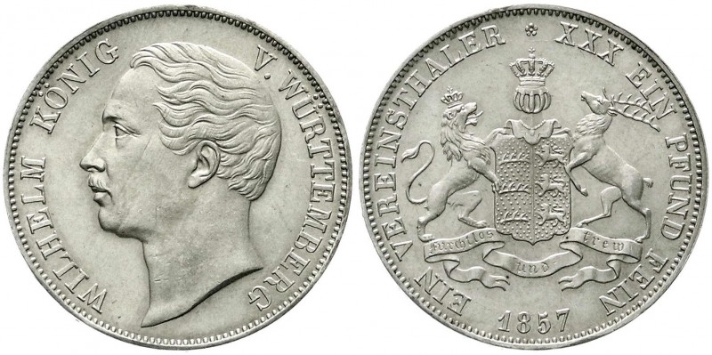 Württemberg
Wilhelm I., 1816-1864
Vereinstaler 1857. fast Stempelglanz, Pracht...