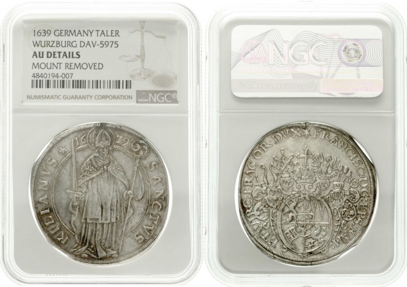 Würzburg-Bistum
Franz von Hatzfeld, 1631-1642
Taler 1639. Im NGC-Blister mit G...