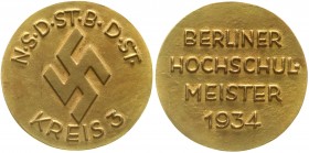 Drittes Reich
Messingmedaille 1934. N.S.D.St.B.D.St. (Nationalsozialistischer Deutscher Studentenbund der Deutschen Studentenschaft) Kreis 3, "Berlin...