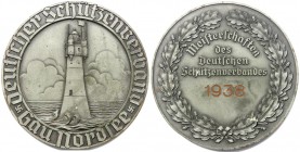 Drittes Reich
Zinkmedaille, graviert 1938. Deutscher Schützenverband "Gau Nordsee", um Leuchturm "Roter Sand"/Meisterschaften des Deutschen Schützenv...