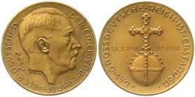 Drittes Reich
Bronzemedaille 1938 v. Hanisch-Concee. Annektion Österreichs und Großdeutsches Reich. Kopf Hitler r./Schrift um Reichsapfel. 36 mm.
vo...
