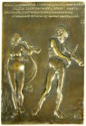 Erotik
Einseitige, rechteckige Bronzegussplakette o.J. unsigniert. Orpheus und Eurydike. 105 X 155 mm.
sehr schön/vorzüglich