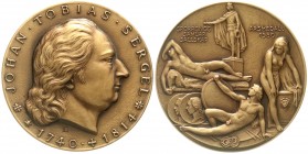 Erotik
Schweden
Bronze-Kunstmedaille 1980 von L.H. Auf Johan Tobias Sergel. Kopf r./nackte Männer in liegender Position, rechts halbnackte Dame, lin...