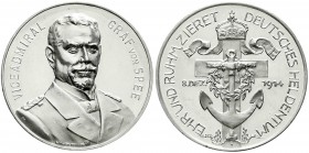 Erster Weltkrieg
Silbermedaille 1914 v. Lauer, auf Viceadmiral Graf von Spee. Brb. v.v./Anker auf Kreuz. 33 mm, 17,91 g.
Erstabschlag, kl. Kratzer