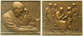 Medicina in Nummis
Personenmedaillen
Rasch, Prof. Dr. C., 1861-, Direktor des Krankenhauses Kopenhagen
Rechteckige Bronzeplakette 1921 von Knud Gun...