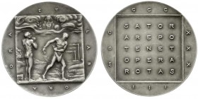 Münchner Medailleure
Karl Goetz
Silbermedaille 1933 "Ora et Labora" Sator-Palindrom. 36 mm; 19,56 g.
vorzüglich/Stempelglanz, mattiert