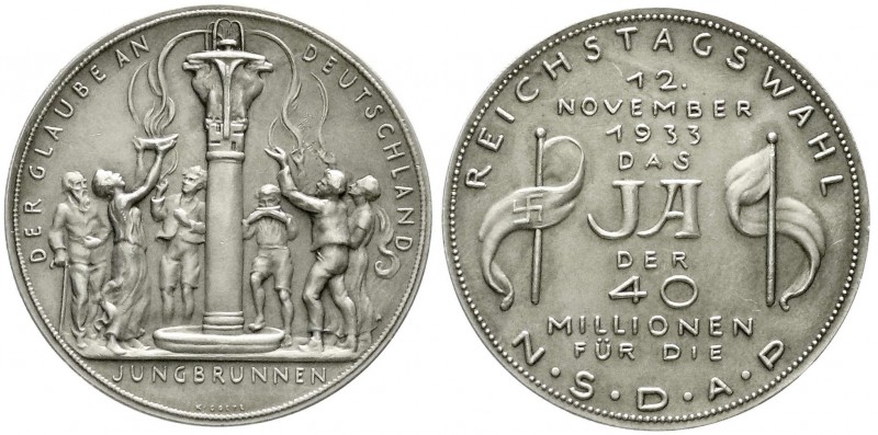 Münchner Medailleure
Karl Goetz
Silbermedaille 1933 a.d. Reichstagswahl/Jungbr...